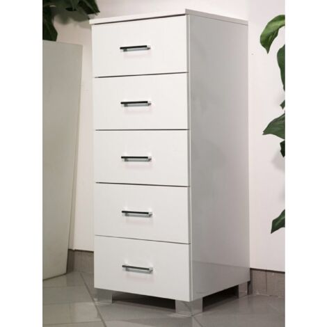Cassettiera multiuso 42x103h cm con 5 cassetti in legno Bianco Lucido