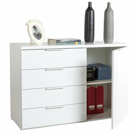 Cassettiera multiuso "Mundi" con 4 cassetti ed 1 anta Bianco Laccato h 82 cm