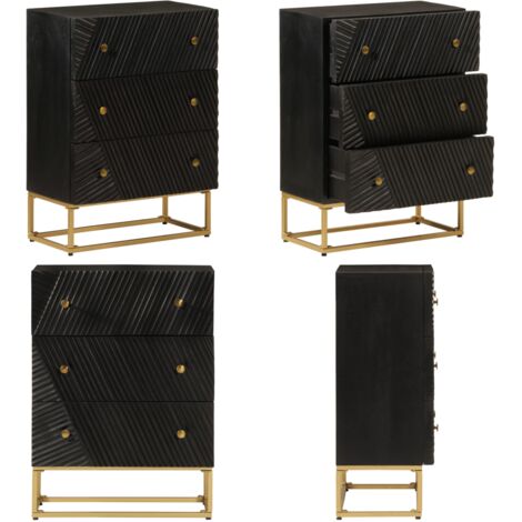 Cassettiera Nera 55x30x76 cm in Legno Massello di Mango e Ferro - Cassettiera in ferro - Cassettiera nera