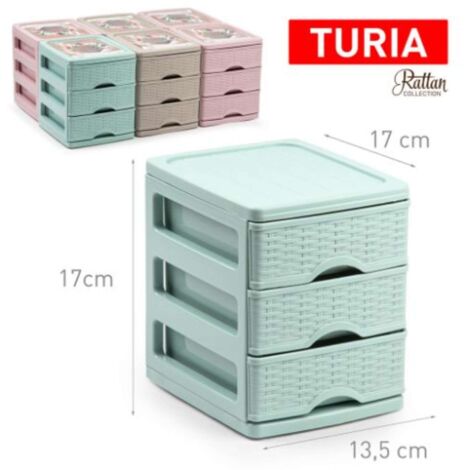 Cassettiera Organizer Turia Effetto Rattan 3 Cassetti 14 x 17 x 17 cm 3 Colori