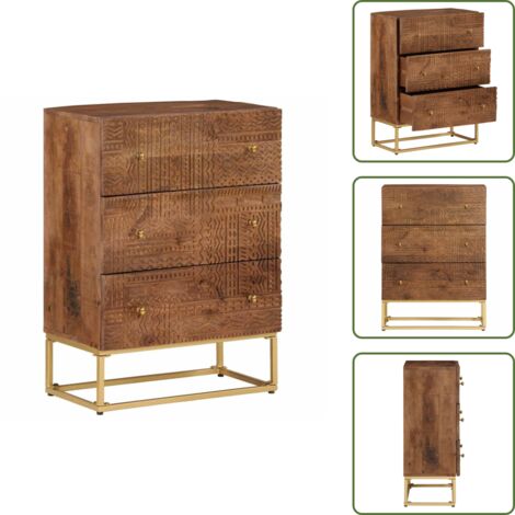 Cassettiera per camera da letto - vidaXL Cassettiera 55x30x76 cm in Legno Massello di Mango e Ferro -