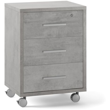 Cassettiera per ufficio tre cassetti con ruote Beton Cemento 51x41x h71 cm