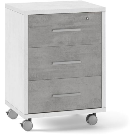 Cassettiera per ufficio tre cassetti con ruote Bianco Cemento 51x41x h71 cm