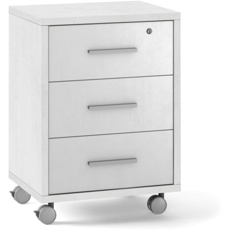Cassettiera per ufficio tre cassetti con ruote Bianco Ossido 51x41x h71 cm