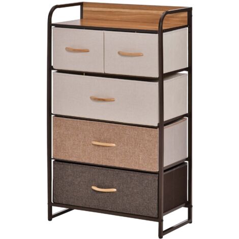 Cassettiera Pieghevole 5 Cassetti Tessuto per Camera da Letto e Soggiorno, con Ripiano MDF, 58x29x99cm, Multicolore