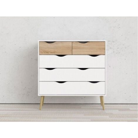 Cassettiera rovere e bianco opaco dotato di 5 cassetti 101 cm - Gladiolo