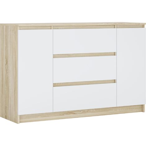 Cassettiera : Rovere Sonoma / Bianco Opaco, 120 x 39 x 79 cm, 2 porte, 3 cassetti