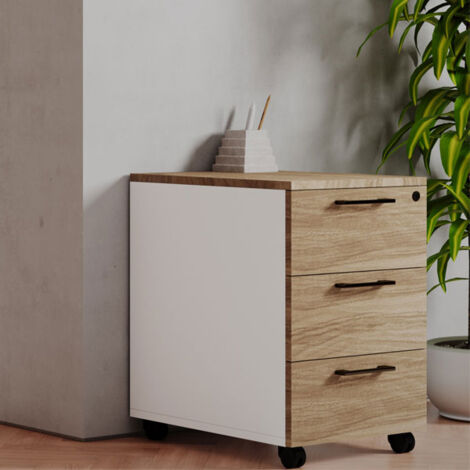 Cassettiera scrivania ufficio in legno 3 cassetti noce