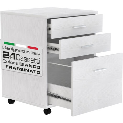 Cassettiera Scrivania Ufficio Mobiletto Stampante 3 Cassetti Bianco Frassinato
