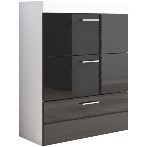 Cassettiera  Settimanale  Comò Moderno  Madia  Camera da Letto  Cassetone  3 Cassetti  75x99x36cm  Modello Dalia  Bianco e Nero Lucido