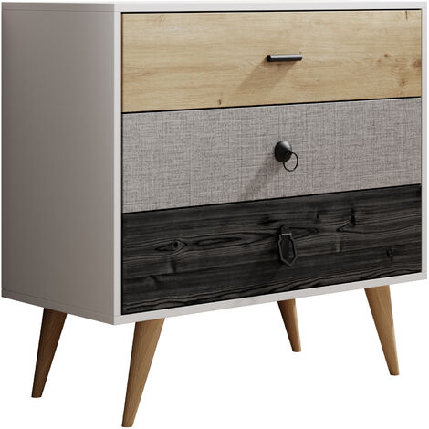 Credenza bassa con 5 cassetti in metallo e tessuto beige e bianca NORDIC