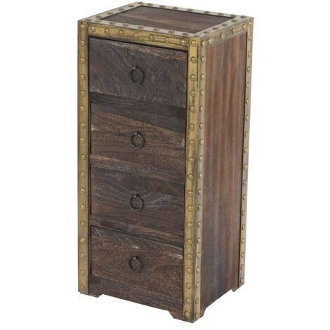 Cassettiera shabby vintage elegante decorativa Duran legno di MDF paulonia 4 cassetti marrone