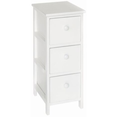 Cassettiera Slim in Legno Bianco con 3 Cassetti Mobile per Cameretta e Bagno per Spazi Ristretti