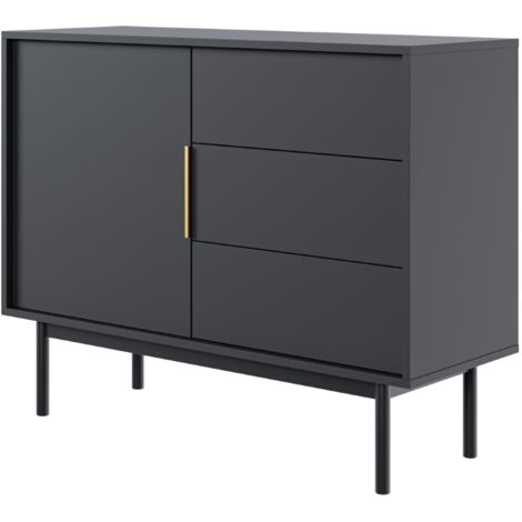 Cassettiera: tre ante, mobile: Nero, 123,4 x 103,5 x 39,5 cm