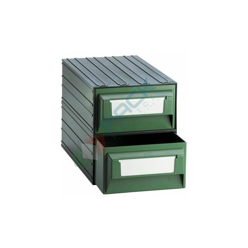 Image of Cassettiera componibile per scaffale, 2 cassetti - Verde + Nero