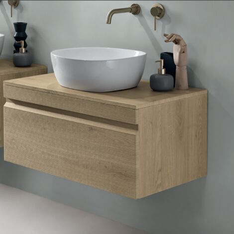 Cassetto bagno portalavabo 80 cm sospeso in PVC RIO Rovere Chiaro