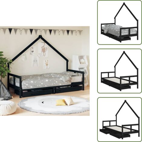 Cassetto per giocattoli - vidaXL Giroletto Bambini con Cassetti Nero 80x200cm Massello di Pino - Letto in legno