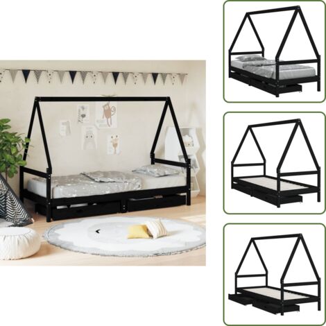 Cassetto per giocattoli - vidaXL Giroletto Bambini con Cassetti Nero 90x200cm Massello di Pino - Letto in legno