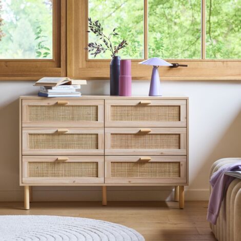 Cassettone con effetto canna e legno a 6 cassetti