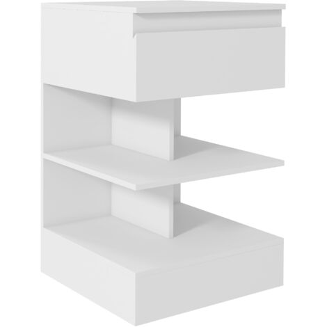 Cassettone moderno in impiallacciatura e MDF con 1 cassetto e 2 ripiani, 39x39x65 cm, bianco