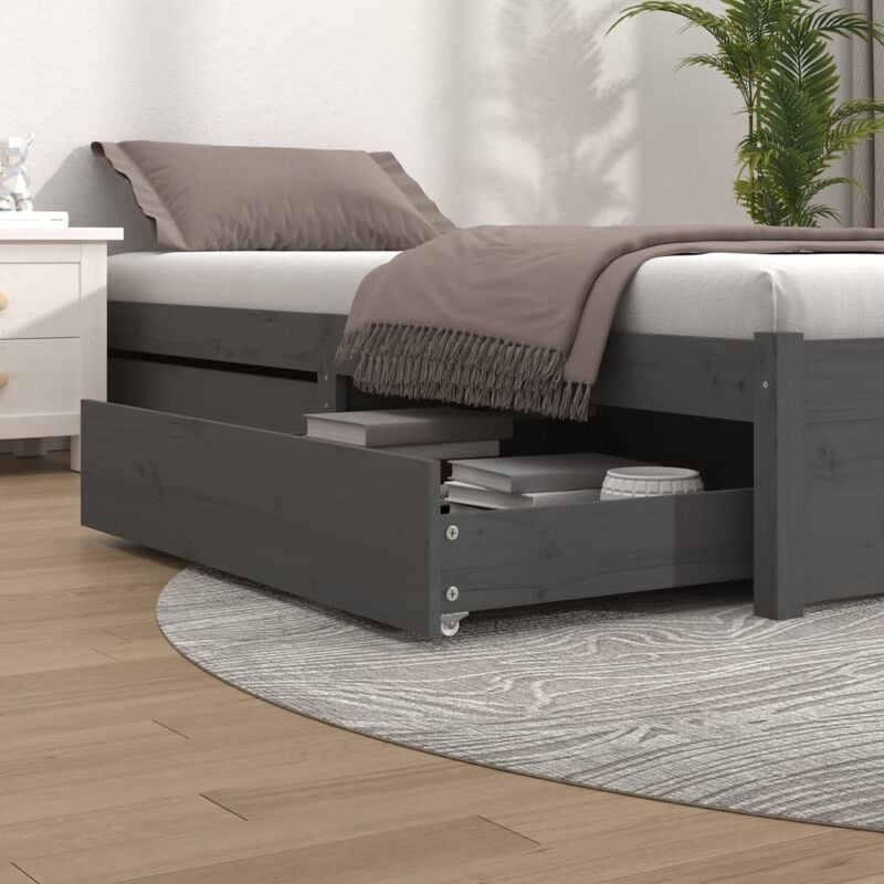 Cassetti per Letto 2 pz in Legno Massello di Pino Grigio Vidaxl 3118