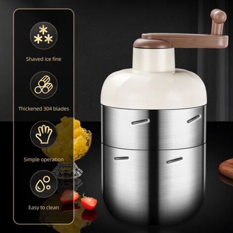 Casseuse de Glace Manuel à Manivelle Portable avec Moules de Formage de Glace Gratuits / Machine à Glace Pilée pour Snow Cone / Slush / Shaved Ice - 304 Inox ABS + 420 Couteau Argent Blanc Vert 26x13x