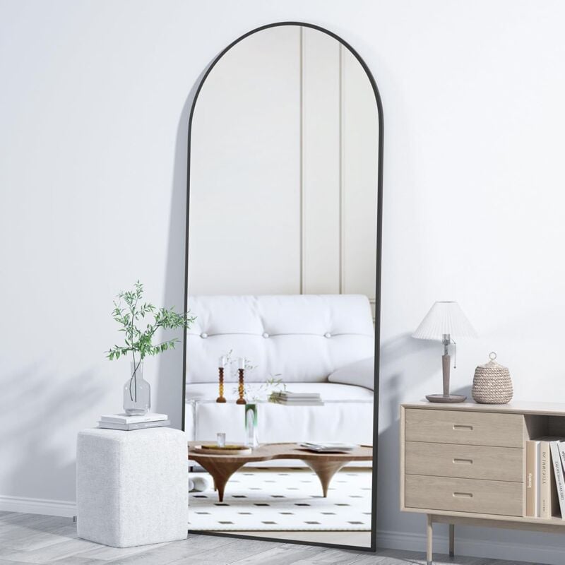 Cassilando - Arc Miroir pleine longueur, miroir de sol, miroir de sol autoportant sur toute la longueur avec support pour chambre à coucher, miroir
