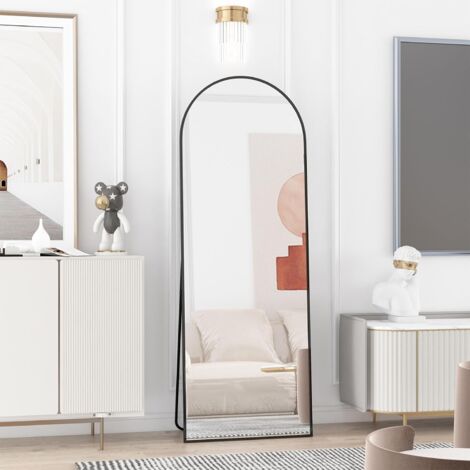 CASSILANDO 162 x 53 cm Full Length Mirror, Aluminium Alloy Frame Mirror on Stand, Smooth Curved Mirror on Stand, Large Wall Mirror for Bedroom, Living Room, Black