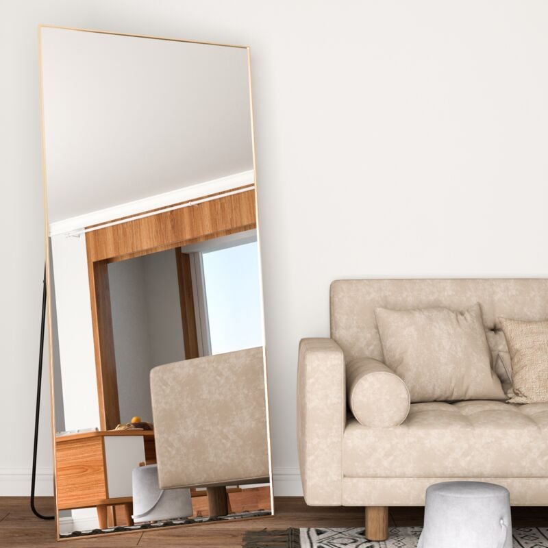 Cassilando - Miroir sur Pied, Grand Miroir au Sol, Miroir sur Pied, Contre Le Mur pour Chambre à Coucher, revêtement et Miroir Mural à Cadre Mince, Or