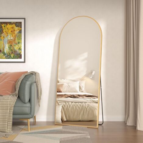 CASSILANDO 165 x 60 cm Full Length Mirror, Aluminium Alloy Frame Mirror on Leg, Smooth Curved Mirror on Leg, Large Wall Mirror for Bedroom, Living Room, Golden