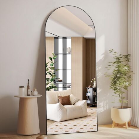CASSILANDO Arc Miroir pleine longueur, miroir de sol, miroir de sol autoportant sur toute la longueur avec support pour chambre à coucher, miroir suspendu pour salon, vestiaire, noir