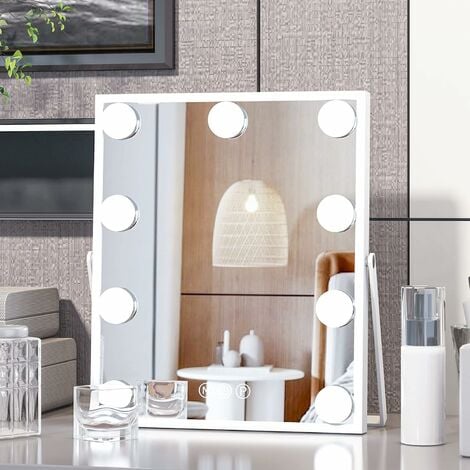 Dripex Miroir Coiffeuse Lumineux 14 Ampoules LED 3 Modes 50 x 42 cm - Blanc  - Cdiscount Maison