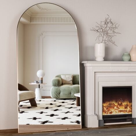CASSILANDO Miroir en arc sur toute la longueur, miroir de sol 180 x 80 cm, miroir de sol autoportant sur toute la longueur avec support pour chambre à coucher, miroir suspendu pour salon, vestiaire, d