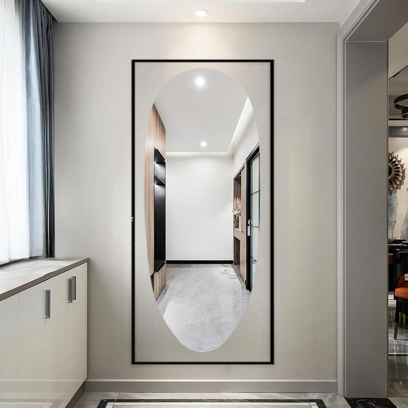 Cassilando - 163 x 58cm miroir miroir pleine longueur, miroir au sol, corps entier miroir mural, penché contre le mur miroir, noir cadre miroir