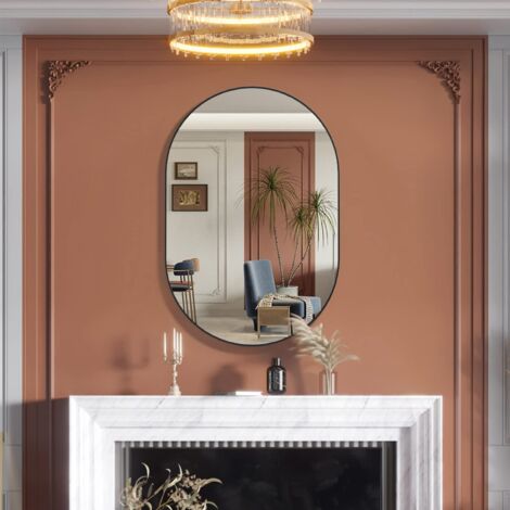 CASSILANDO Specchio Ovale 75x50 cm, Specchio Ovale da Bagno, Struttura in Metallo, Cornice in Lega di Alluminio, Specchio da Parete Unico, Specchio cosmetico Nero per Soggiorno, Bagno, Camera da Letto