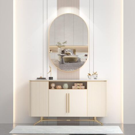 CASSILANDO Specchio Ovale 75x50 cm, Specchio Ovale da Bagno, Struttura in Metallo, Cornice in Lega di Alluminio, Specchio da Parete Unico, Specchio cosmetico Oro per Soggiorno, Bagno, Camera da Letto,