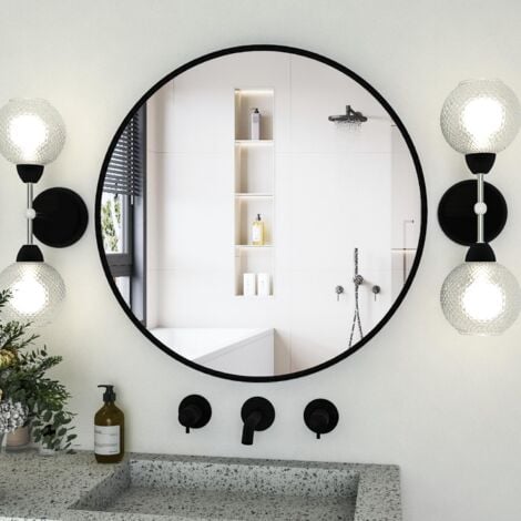 CASSILANDO Specchio Rotondo Nero 80cm, Specchio Rotondo da Parete, Specchio Bagno Grande, Specchio di Cortesia a Parete Sopra Lavabo per Soggiorno, Wc, Ingresso, Decorazione