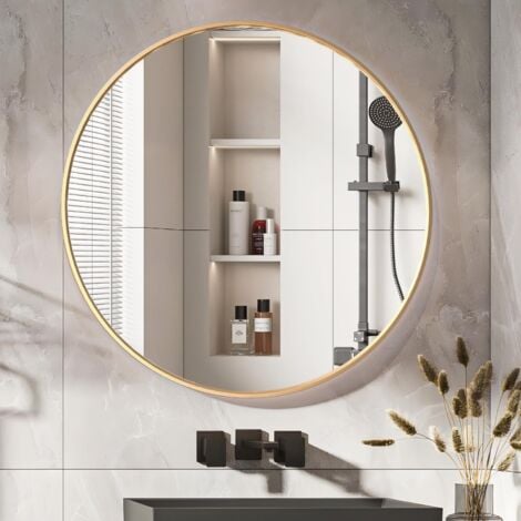 CASSILANDO Specchio Rotondo Oro, Specchio Rotondo da Parete 80 cm, Grande Specchio da Bagno, Specchio cosmetico a Parete sopra il Lavandino per Soggiorno, WC, Ingresso, Decorazione