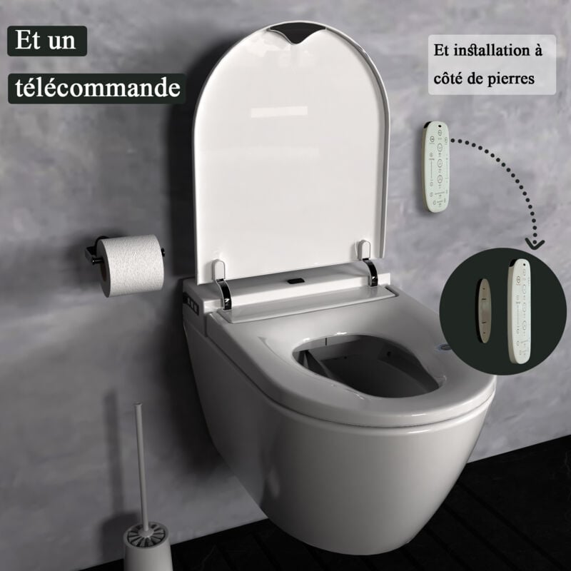 CASSILANDO Toilettes murales intelligentes,avec chasse d'eau, séchage à l'air chaud,chasse d eau automatique, avectelécommande