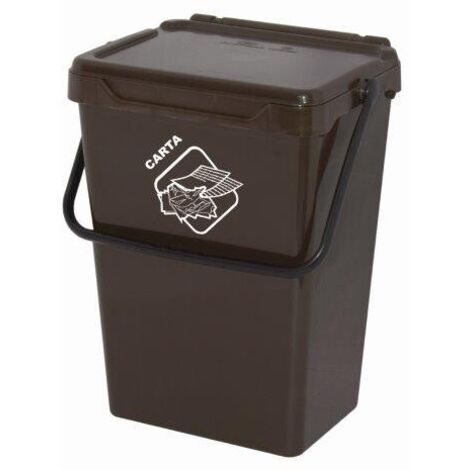 cassonetto in plastica marrone con coperchio per raccolta differenziata, 35 lt