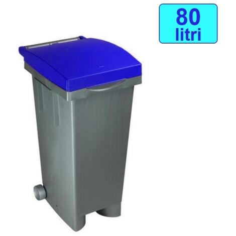 Cassonetto/Pattumiera/Contenitore/Bidone per raccolta rifiuti uso esterno 80lt Grigio/Blu