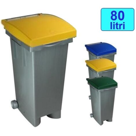 Cassonetto/Pattumiera/Contenitore/Bidone per raccolta rifiuti uso esterno 80lt Grigio/Giallo