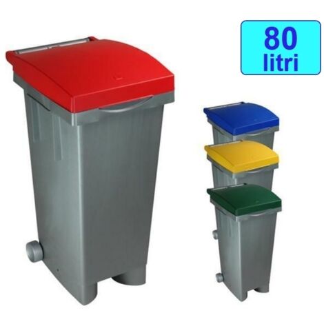 Cassonetto/Pattumiera/Contenitore/Bidone per raccolta rifiuti uso esterno 80lt Grigio/Rosso