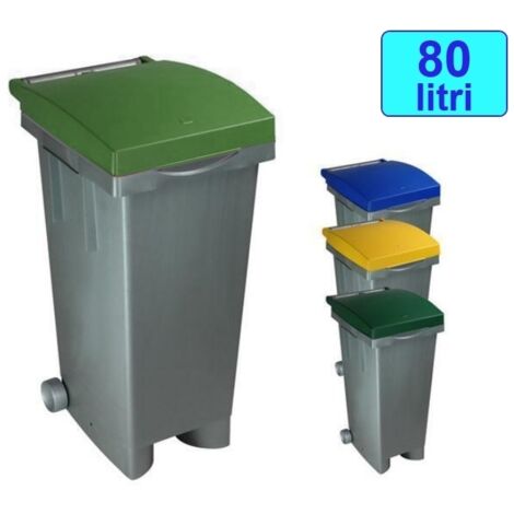 Cassonetto/Pattumiera/Contenitore/Bidone per raccolta rifiuti uso esterno 80lt Grigio/Verde