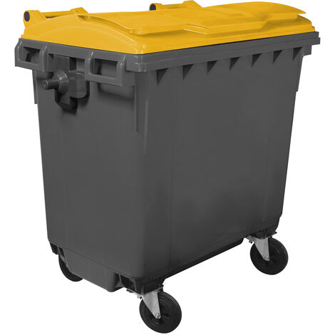 Cassonetto porta rifiuti con quattro ruote e coperchio piano 770 litri bicolore - Fondo grigio e coperchio giallo - Mobil Plastic