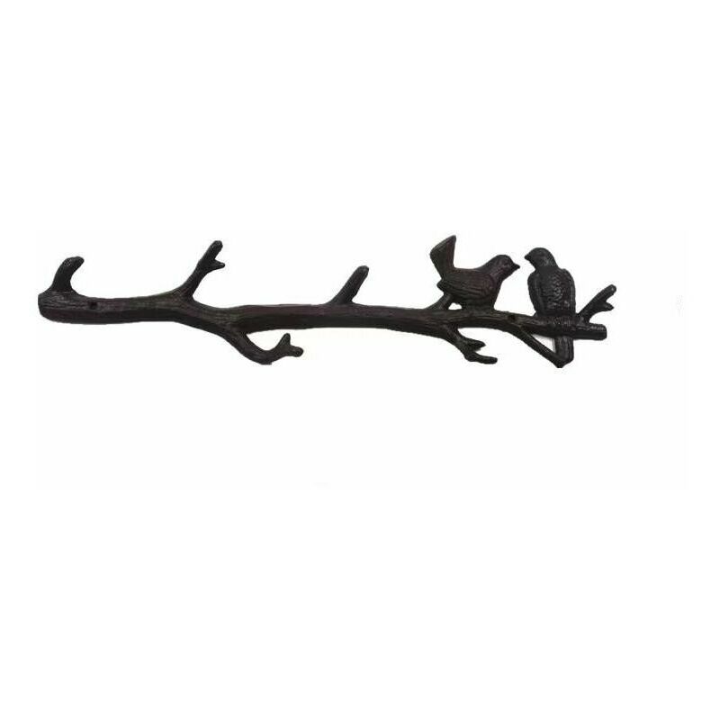 Cast iron bird hook on branch-6 Cast iron decorative wall hook branch storage rack Nordic wall style solid wood clothes rack