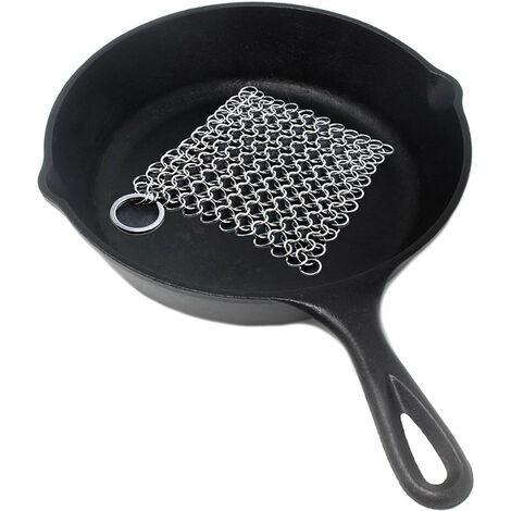 Stainless Steel Cast Iron Skillet Cleaner Chainmail Cleaning Scrubber With  Hanging Ring for Cast Iron Pan,Pre-Seasoned Pan,Griddle Pans, BBQ Grills  and More Pot Cookware-Square 7x7 Inch 