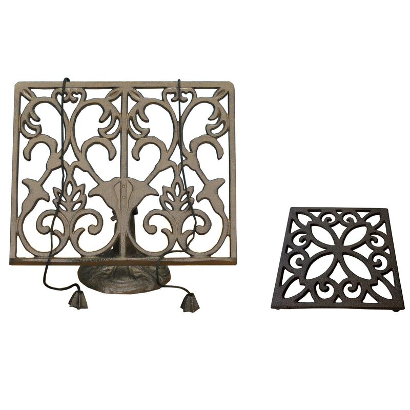 Cast Iron Cook Recipe Book Stand And Trivet Set