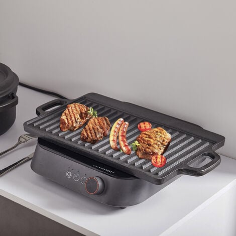 Cast Iron Reversible Griddle Pan Non-Stick 44cm Frying Grill Plate Pizza Hobs