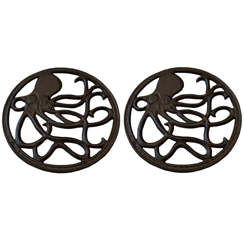 Selections - Cast Iron Round Octopus Themed Table Trivet (Pack of 2)